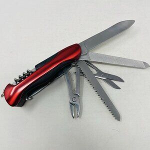 Traveler 12 Function Red Utility Knife in Stainless Steel with Nylon Belt Pouch